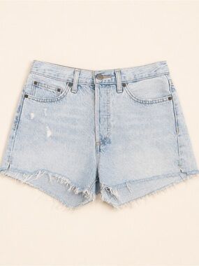 Denim Forum Light Blue Frayed Hem Jean Shorts